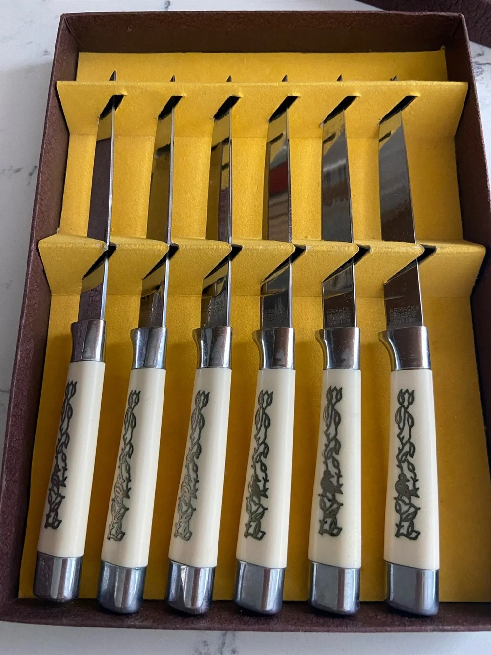Vintage Armack Solingen Germany Stainless Steak Knives Set of 6 w/ Box